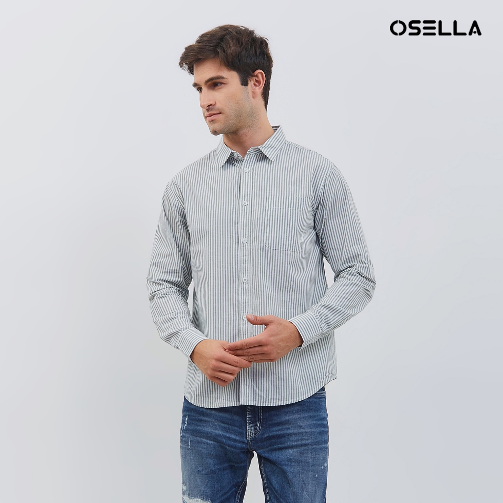 Jual Osella Regular Fit Stripe Shirt In Sage Green And White Patterns