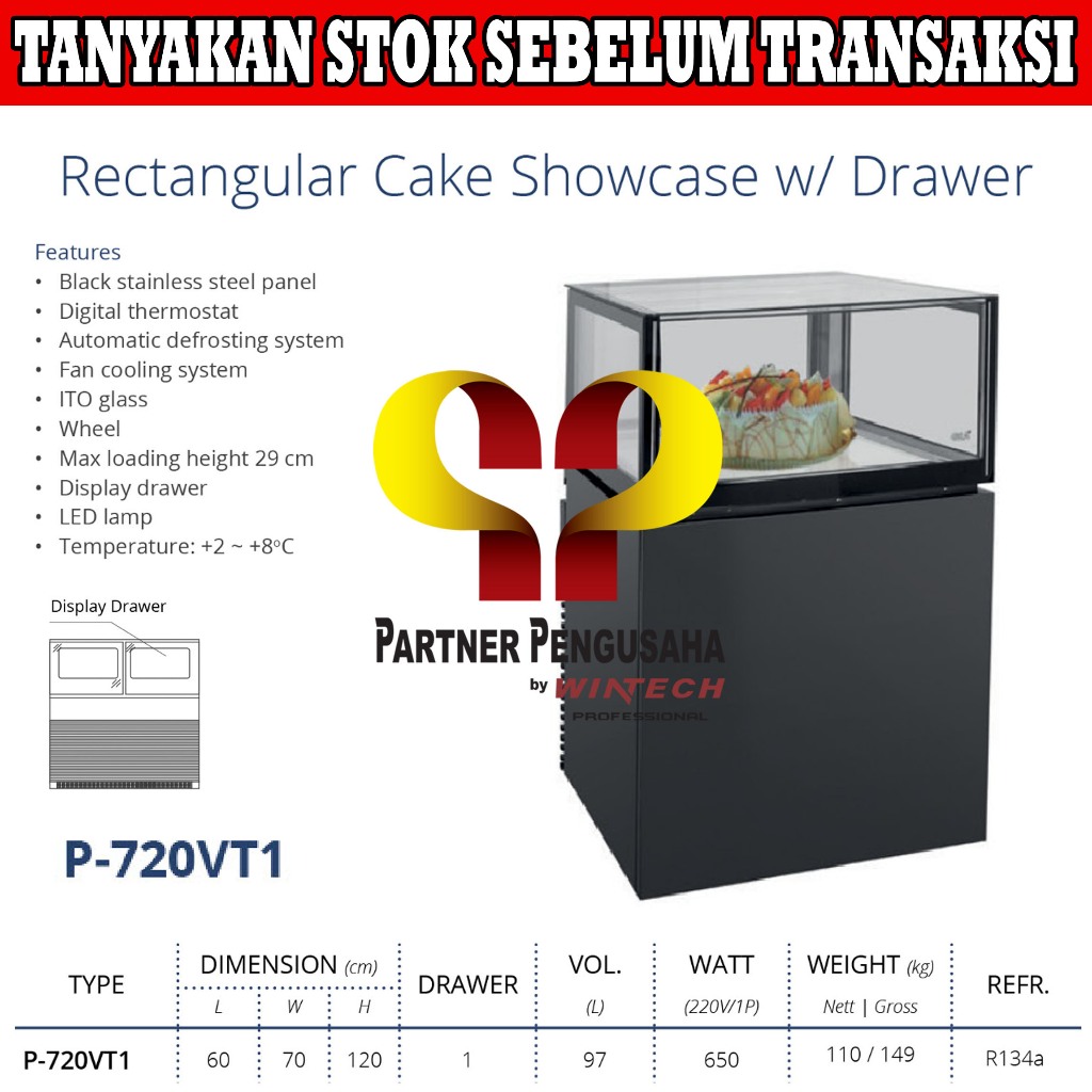 Jual Gea P 720VT1 Rectangular Cake Showcase With Drawer Alat Pemajang