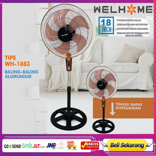 Jual Kipas Angin Berdiri Stand Fan Baling Baling Besi 18 WELHOME WH