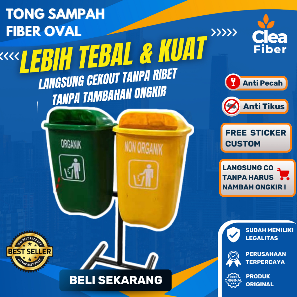 Jual JUAL TONG SAMPAH FIBER 2 PILAH OVAL ORGANIK DAN NONORGANIK TEMPAT