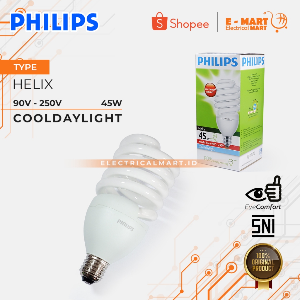 Jual Philips HELIX 45 Watt Lampu Spiral 45W TORNADO E27 Ganti 42W