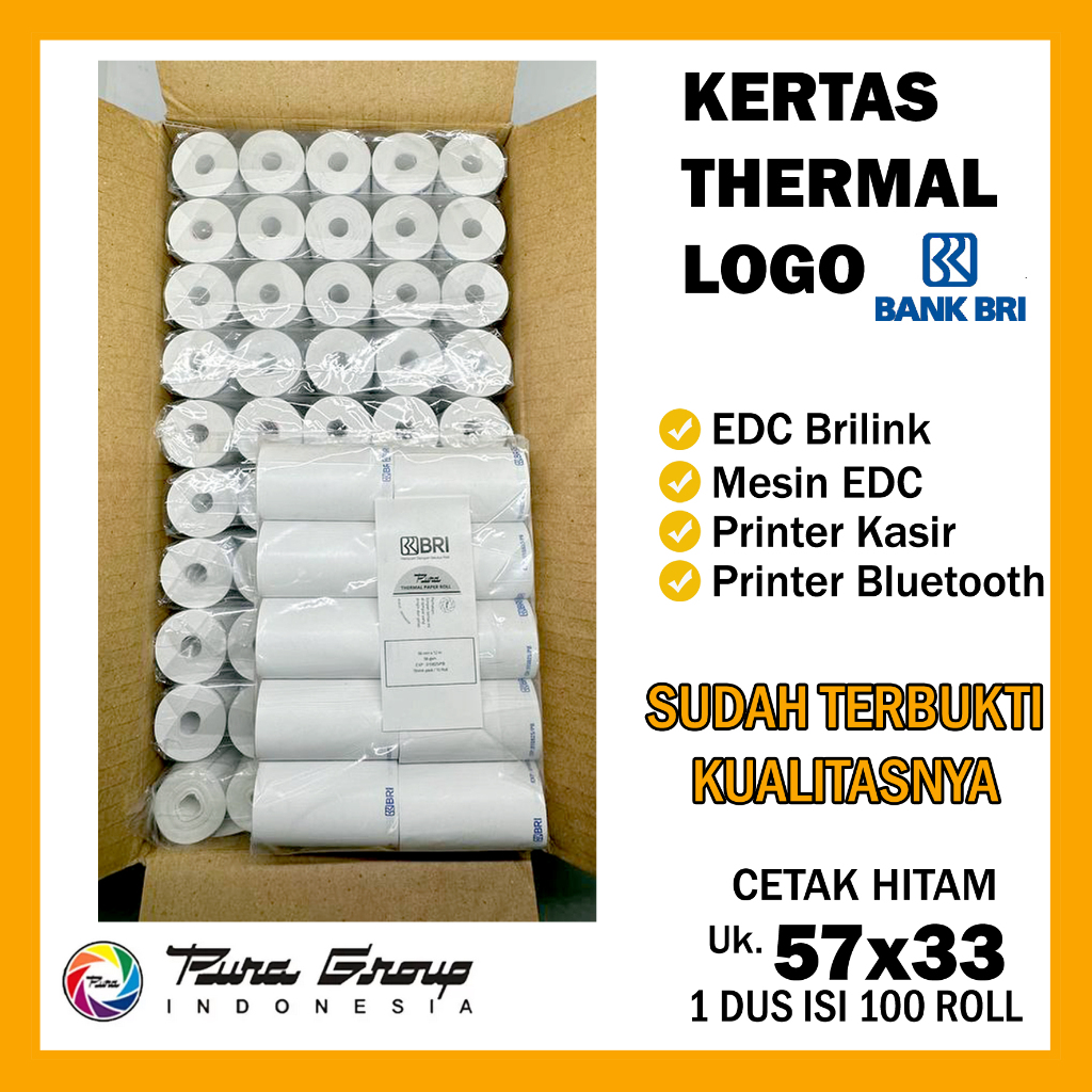 Jual KERTAS THERMAL EDC LOGO BANK BRI ISI 100 ROLL 1 DUS Kertas EDC