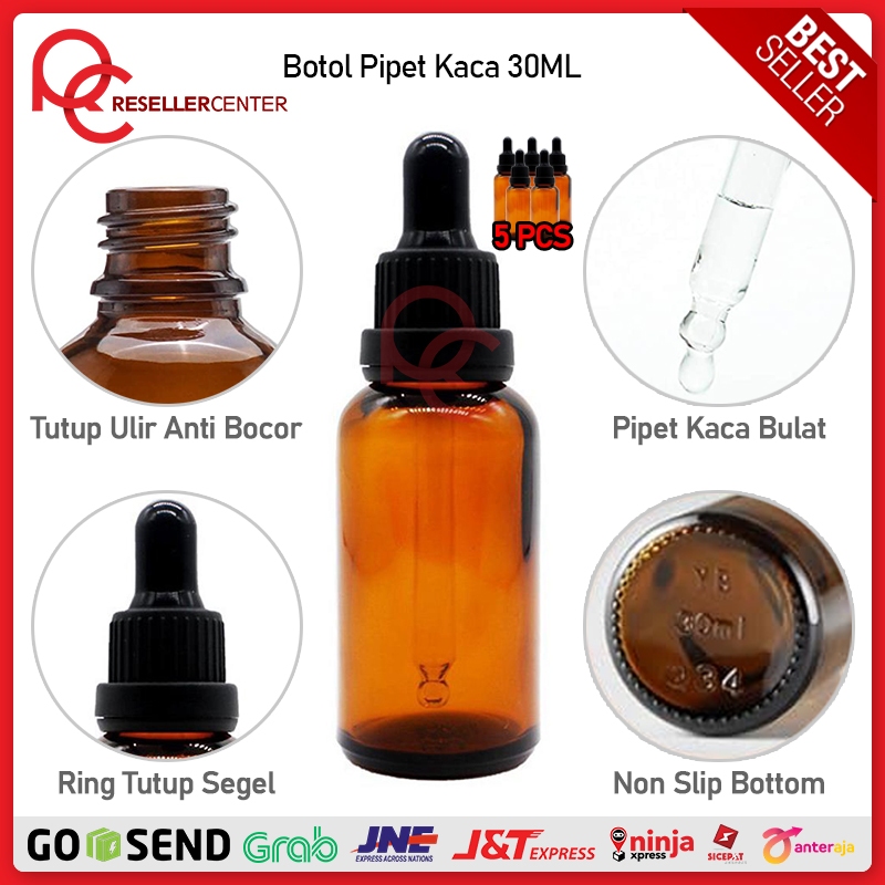 Jual BOTOL PIPET 30ML AMBER 5PCS Botol Pipet Kaca Tebal Amber 30ML