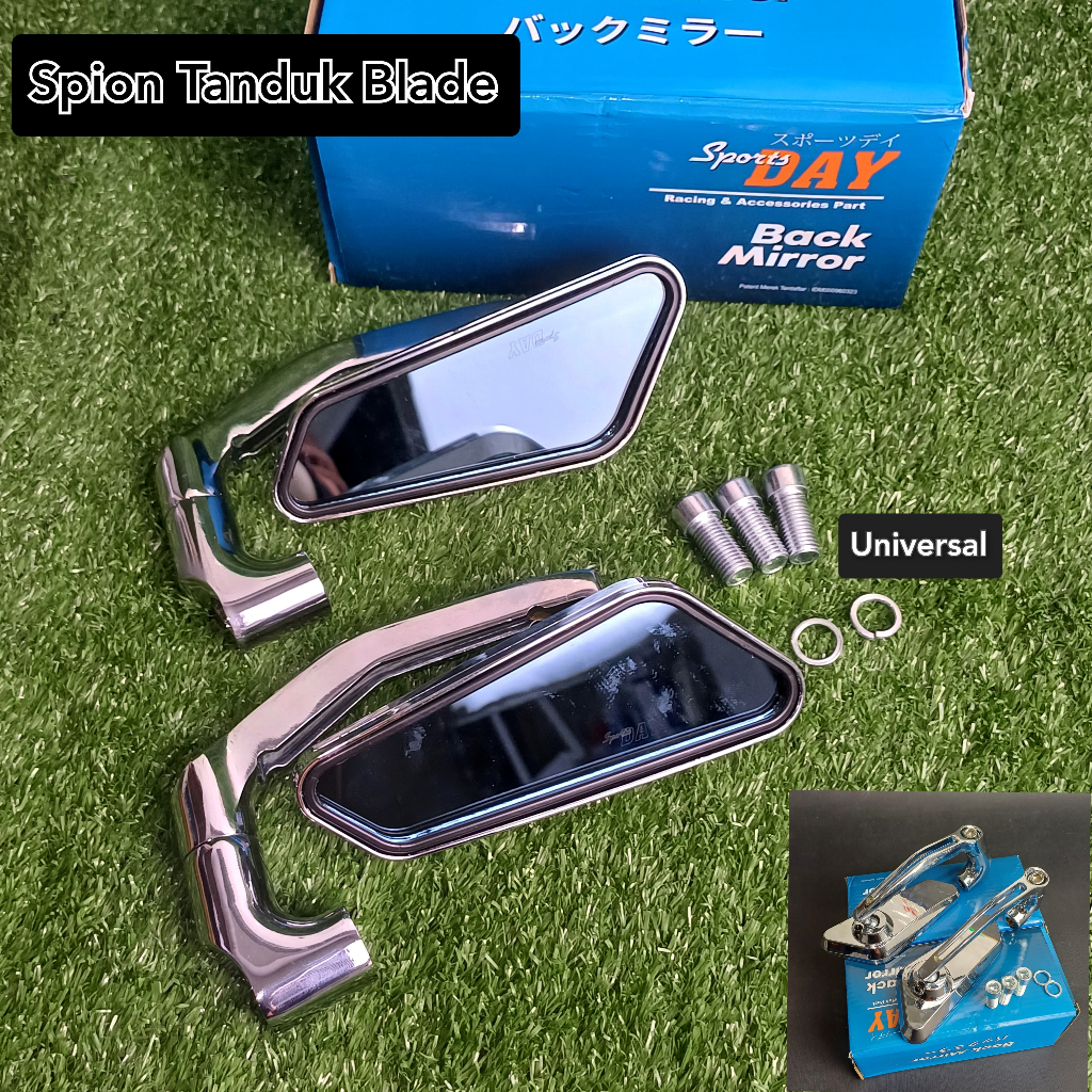 Jual Spion Tanduk Replika Daytona Oval Kotak Full Besi Kaca Biru Merk