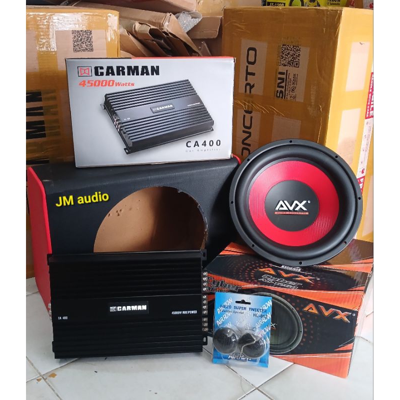 Jual Paket Audio Mobil Power 4ch Carman Sub 12in Avx Box 12in Bonus