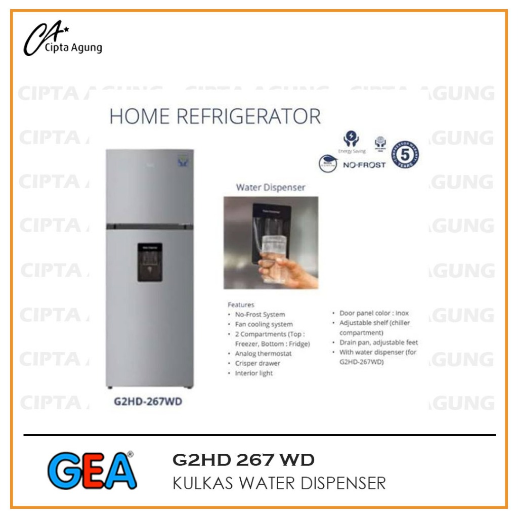 Jual GEA KULKAS 2 PINTU 267 LITER G2HD 267 WD WATER DISPENSER