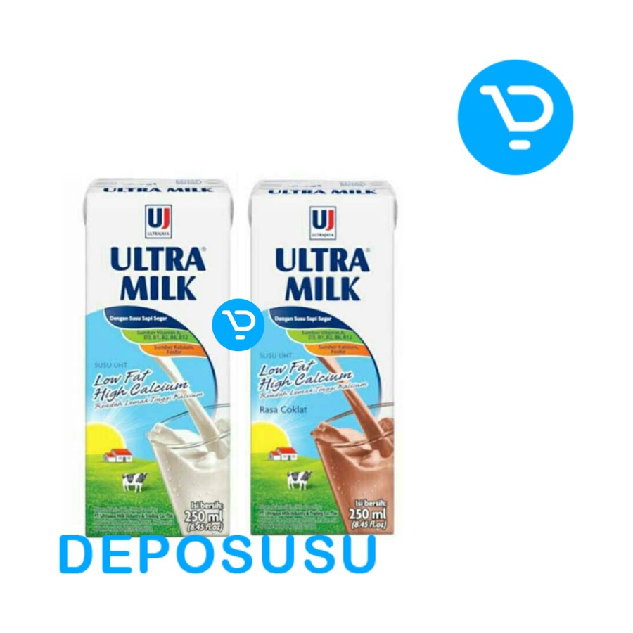 Jual ULTRA MILK Susu UHT Low Fat 250 Ml Plain Coklat Shopee Indonesia