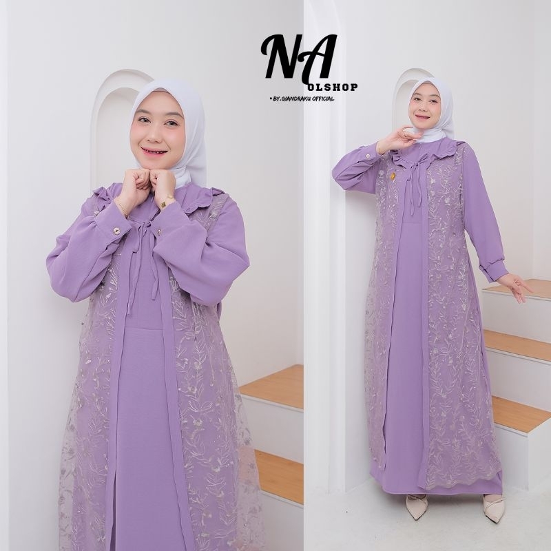 Jual Melisa Dress Gamis Terbaru Bahan Crinkle Mix Brukat Tulle Bordir