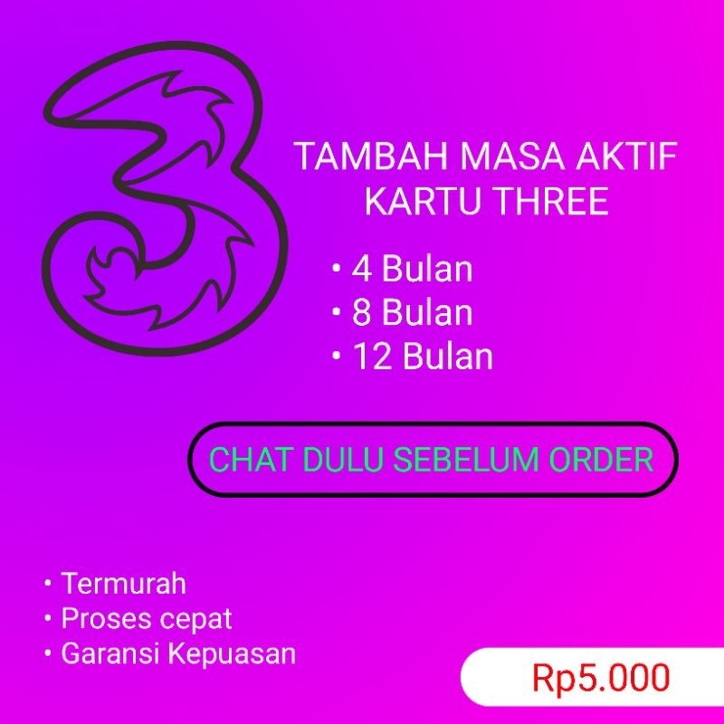 Jual Tambah Masa Aktif Kartu Three Shopee Indonesia