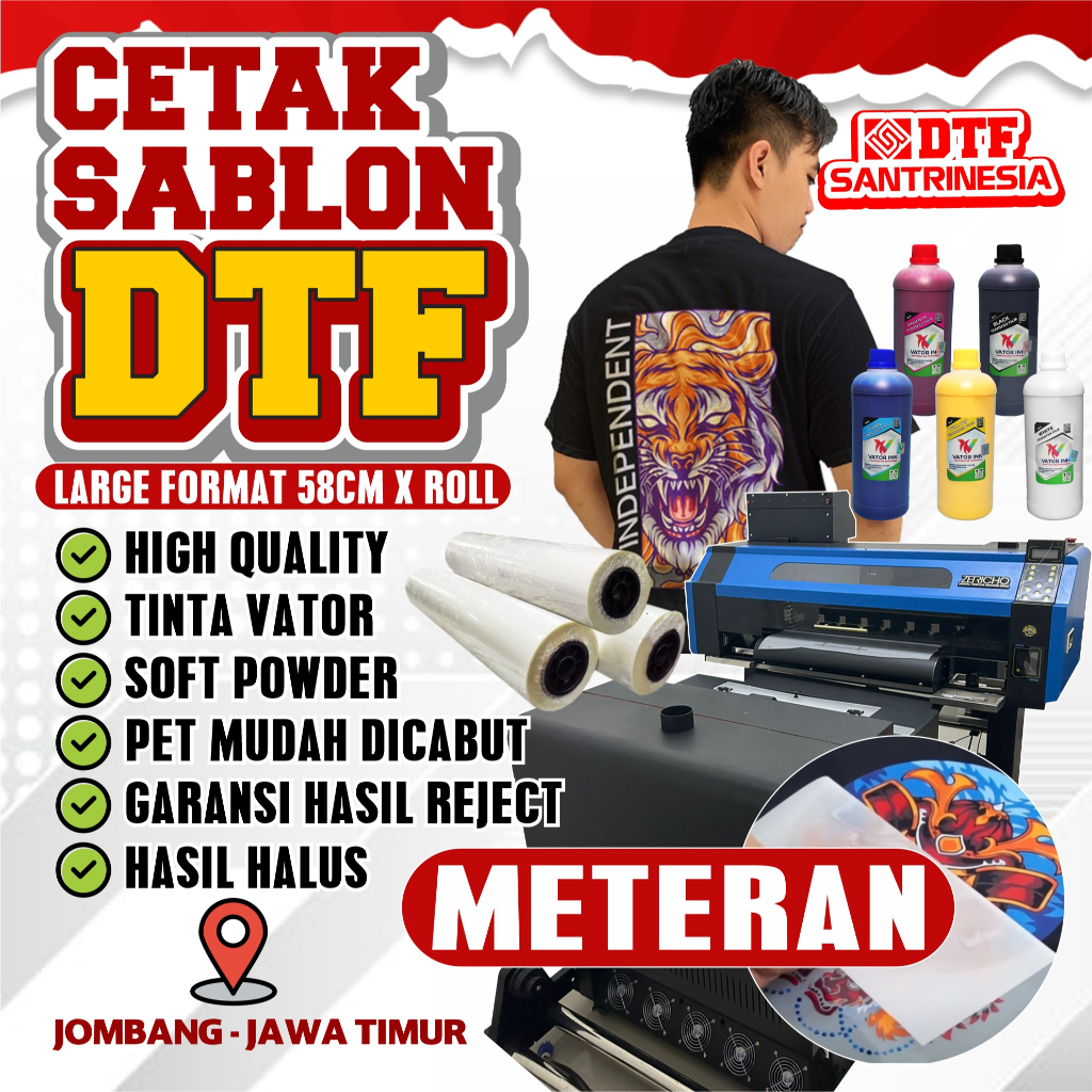 Jual Cetak DTF Meteran Lebar 58cm Putih Tebal High Quality Bergaransi