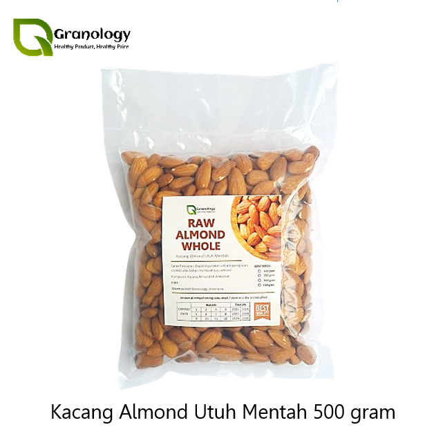 Jual RAW Kacang Almond Utuh Mentah Almond Whole Raw 500 Gram