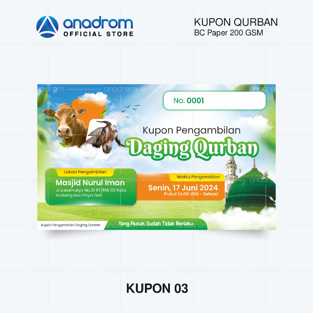 Jual Cetak Kartu Kupon Qurban Idul Adha Kupon Pengambilan Daging