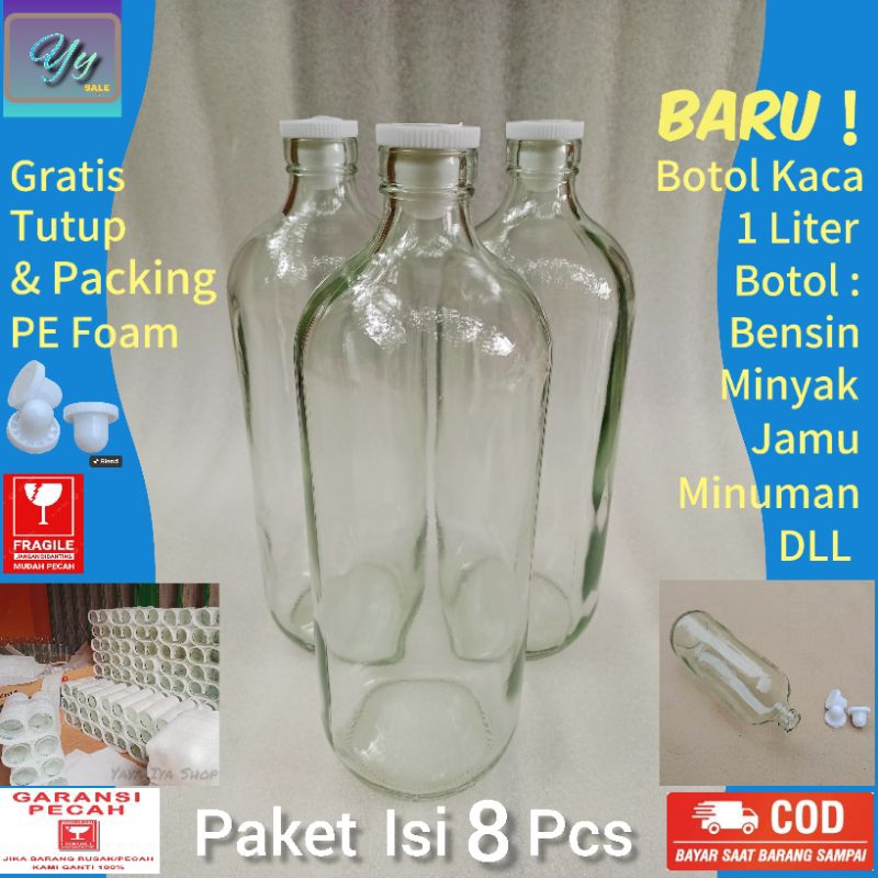 Jual PAKET ISI 8 Botol Kaca 1 Liter 1000ml Botol Bensin Botol