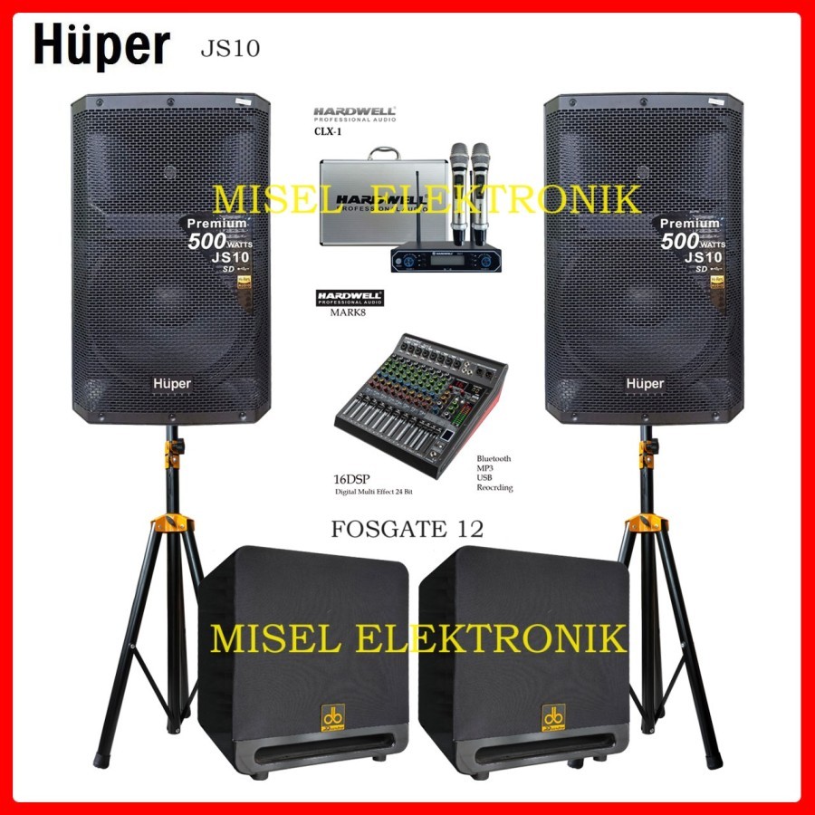 Jual Paket Sound System Speaker Aktif 15 Inch Huper JS10 Sub Aktif 12