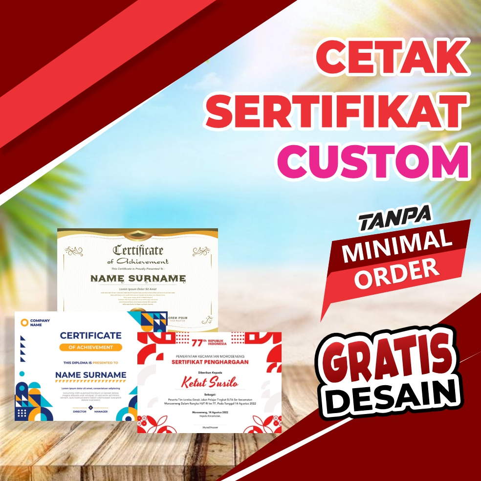 Jual CETAK SERTIFIKAT UKURAN A4 PRINT SERTIFIKAT CUSTOM PIAGAM