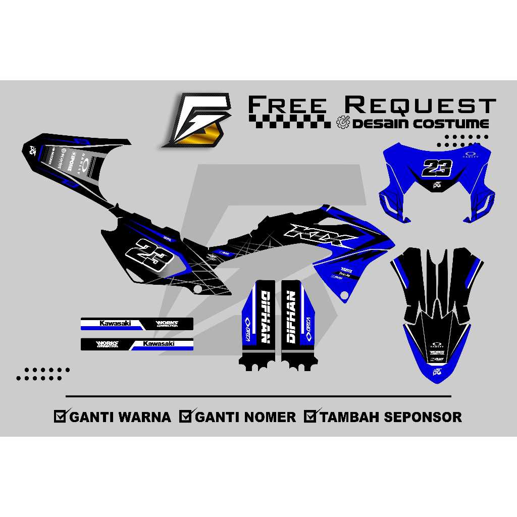 Jual Decal Klx Bf Desain Baru Custom Bebas Warna Bisa Pakai No Dan Nama