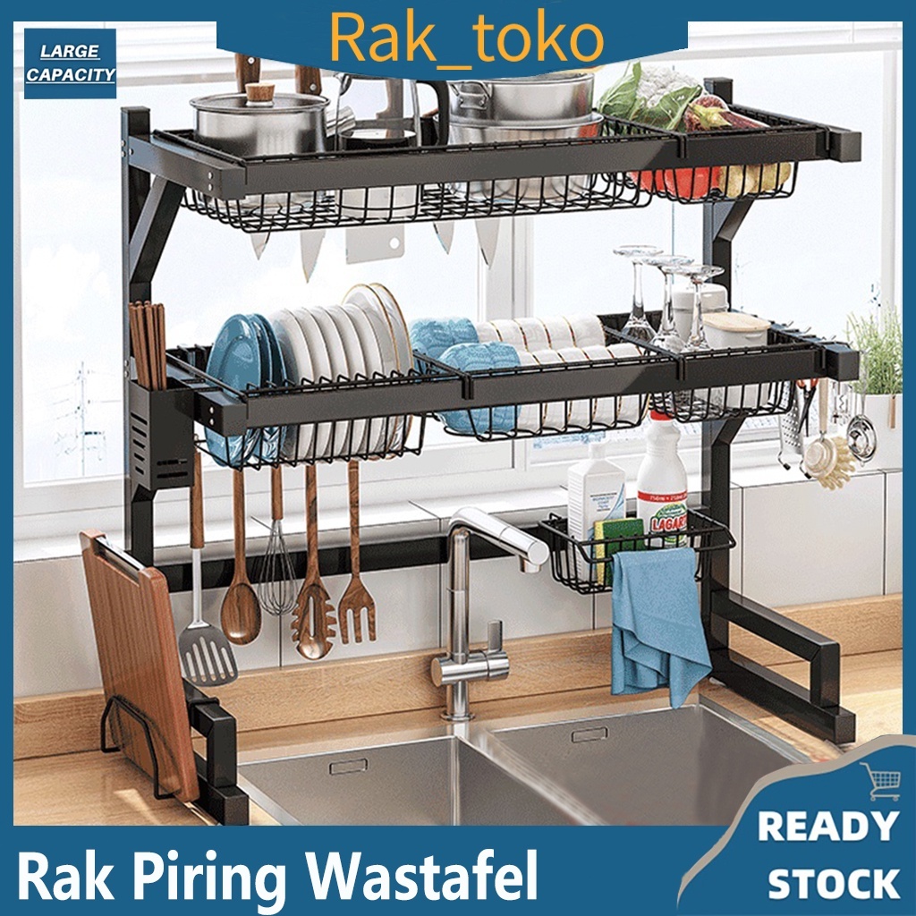 Jual Rak Piring Wastafel Stainless Steel Hitam Peralatan Dapur Kokoh