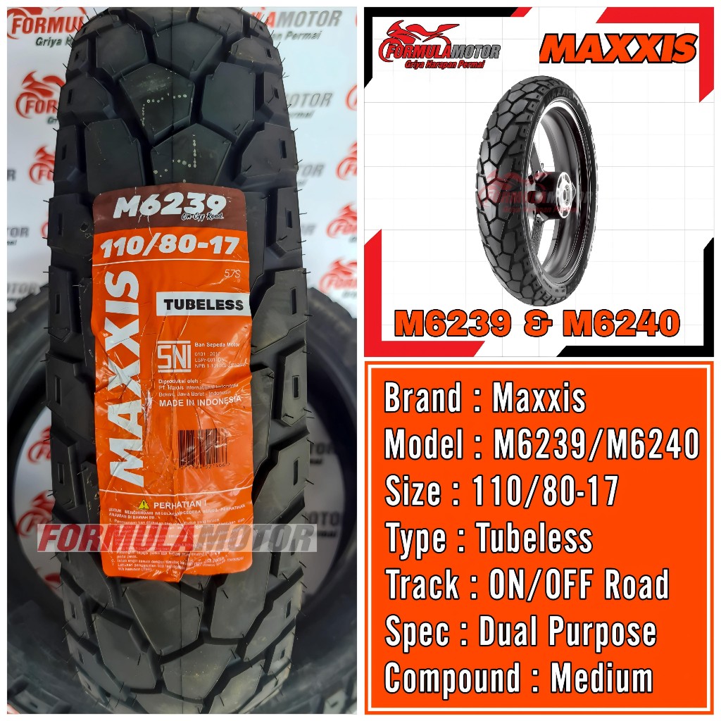 Jual 110 80 17 Maxxis M6239 M6240 Ring 17 Tubeless Dual Purpose Ban