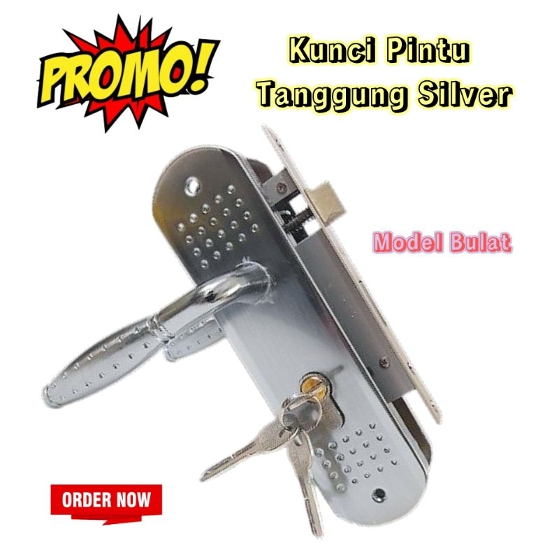 Jual Kunci Pintu Medium Tanggung Silver Bintik Bulat Komplit Satu Set