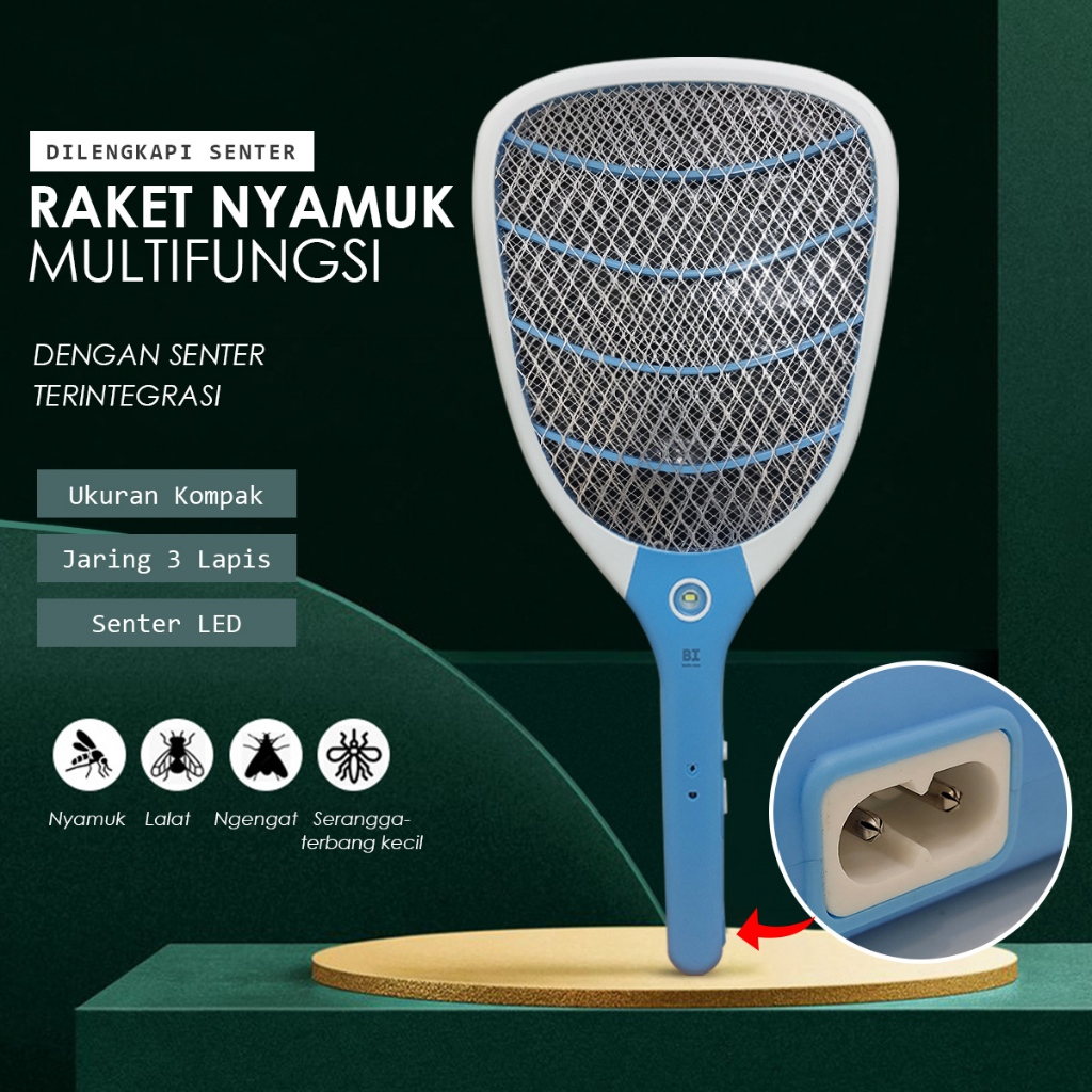 Jual NEW Raket Nyamuk Elektrik Charger Lampu Senter LED Alat