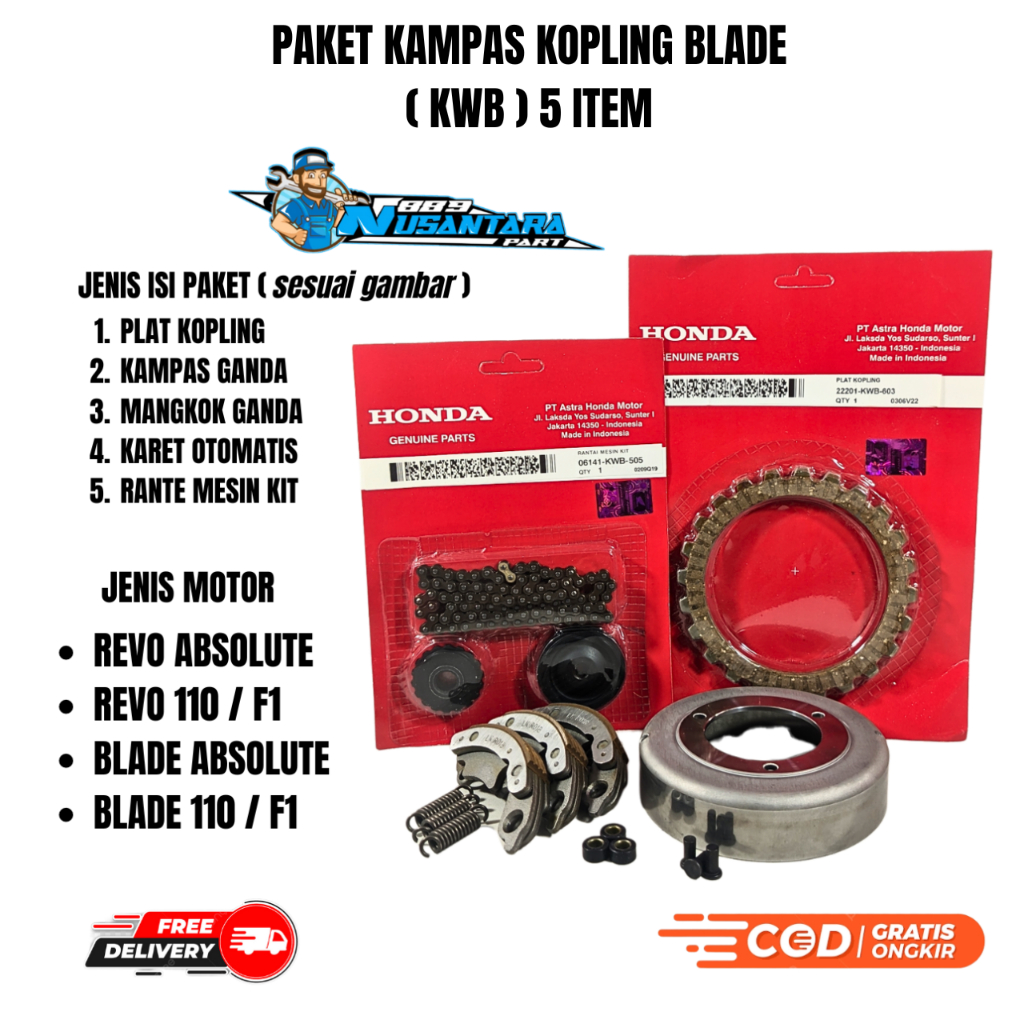 Jual PAKET KOPLING 5ITEM KWB KAMPAS KOPLING REVO ABS GANDA MANGKOK