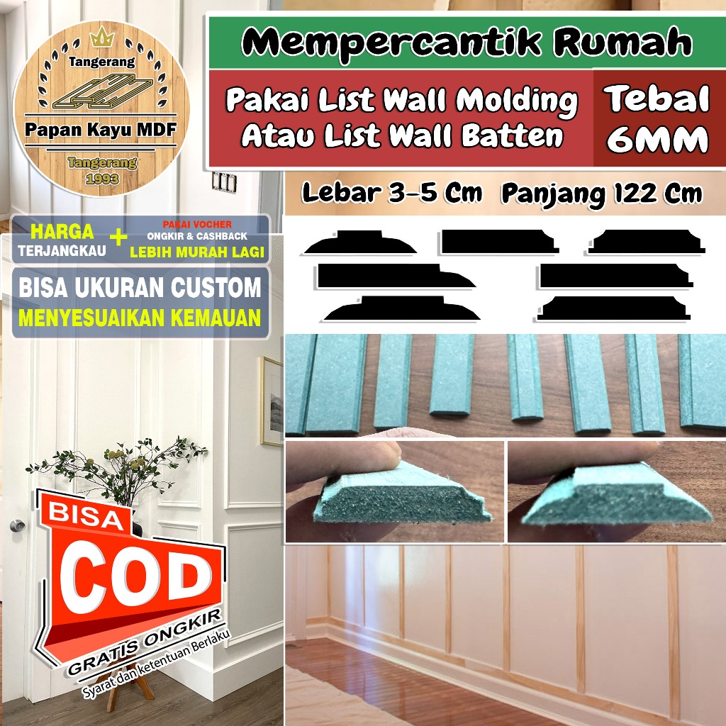 Jual Wall Moulding List Profile Kayu HMR Tebal 6MM Lebar 3 5Cm Lis