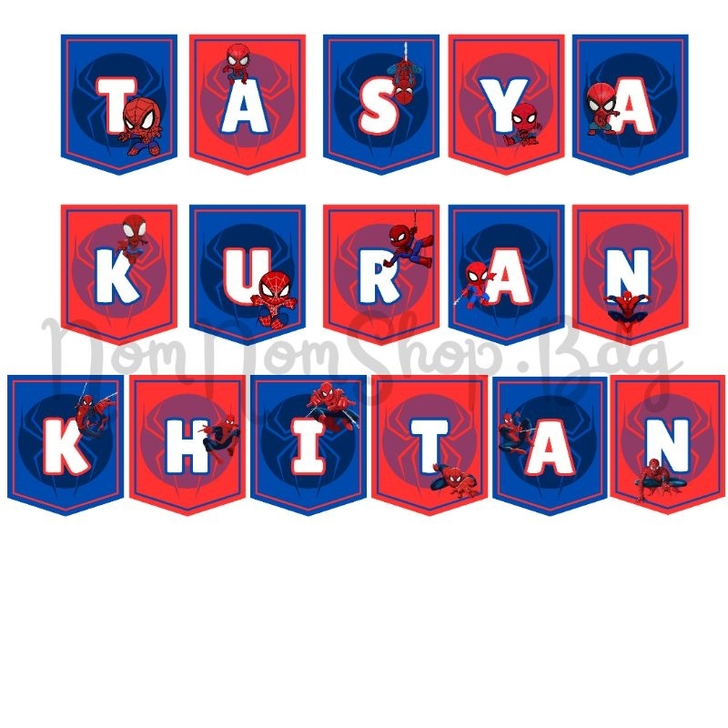 Jual Banner Bunting Flag TASYAKURAN KHITAN Tema Spiderman Super Hero