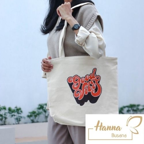 Jual Tote Bag Wanita Kanvas Resleting Aesthetic Bahan Premium Tas