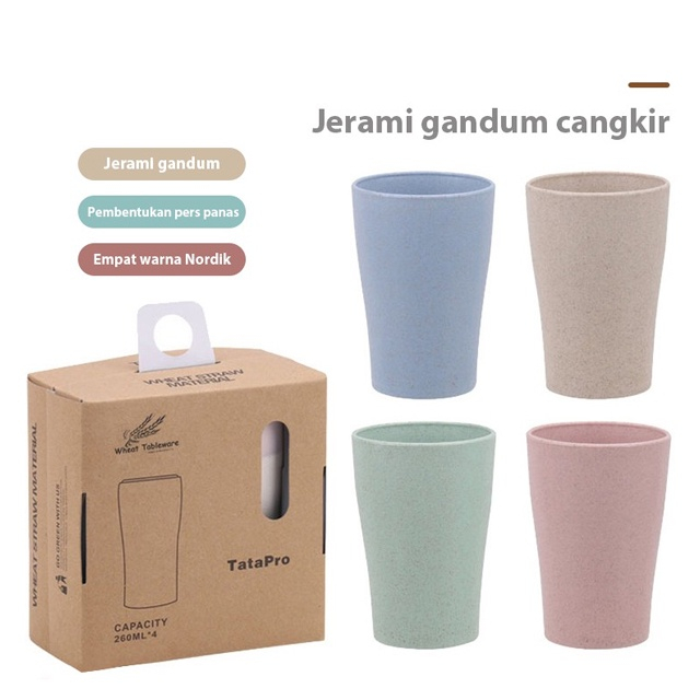 Jual SGM Gelas Wheat Straw Set Cangkir Plastik Warna 4 In 1 Cups Gelas