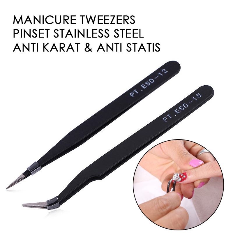 Jual Pinset Stainless Steel Anti Karat Anti Statis Manicure Tweezers