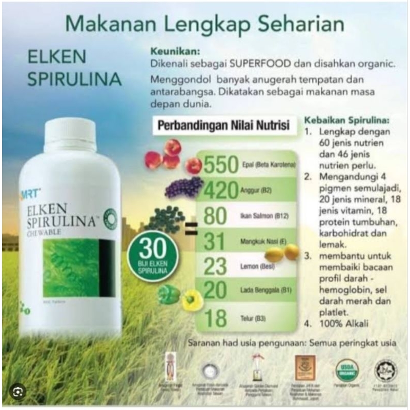 Jual EL Spirulina Elken Isi 500 Tablet Shopee Indonesia