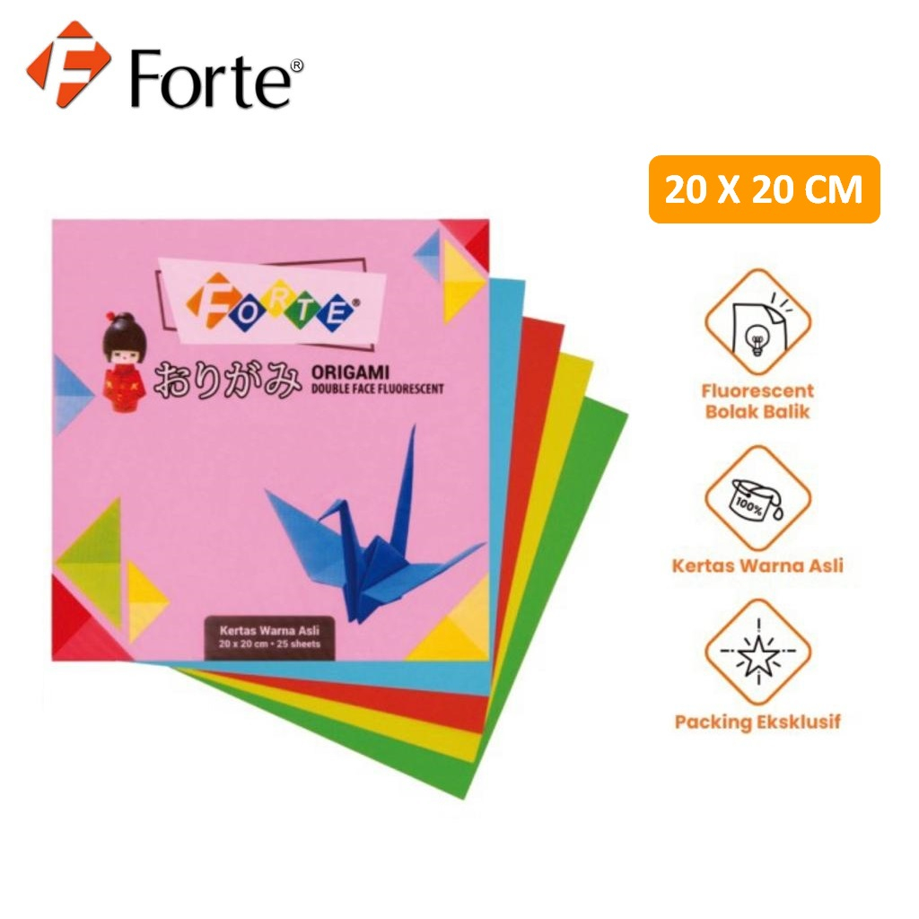 Jual Forte Kertas Seni Lipat Origami Warna 20x20cm 1 Pak Isi 25 Lembar