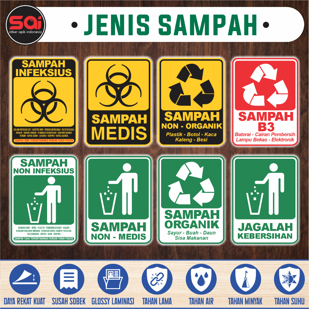 Jual Stiker Vinyl Anti Air JENIS SAMPAH INFEKSIUS MEDIS ORGANIK