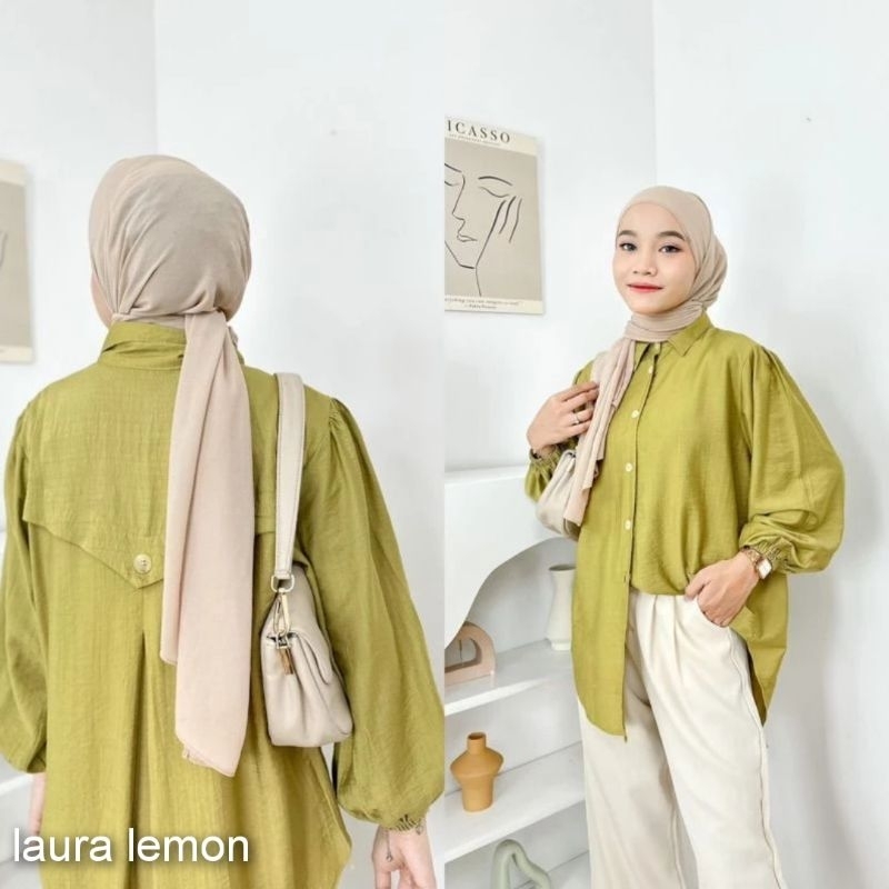 Jual Kemeja Blouse Laura Lemon Wanita Blouse Polo Linen Kemeja Polos