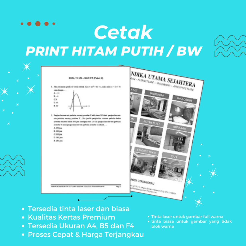 Jual Print Cetak Kertas A4 HVS HITAM PUTIH BW 80 GSM Dokumen Buku