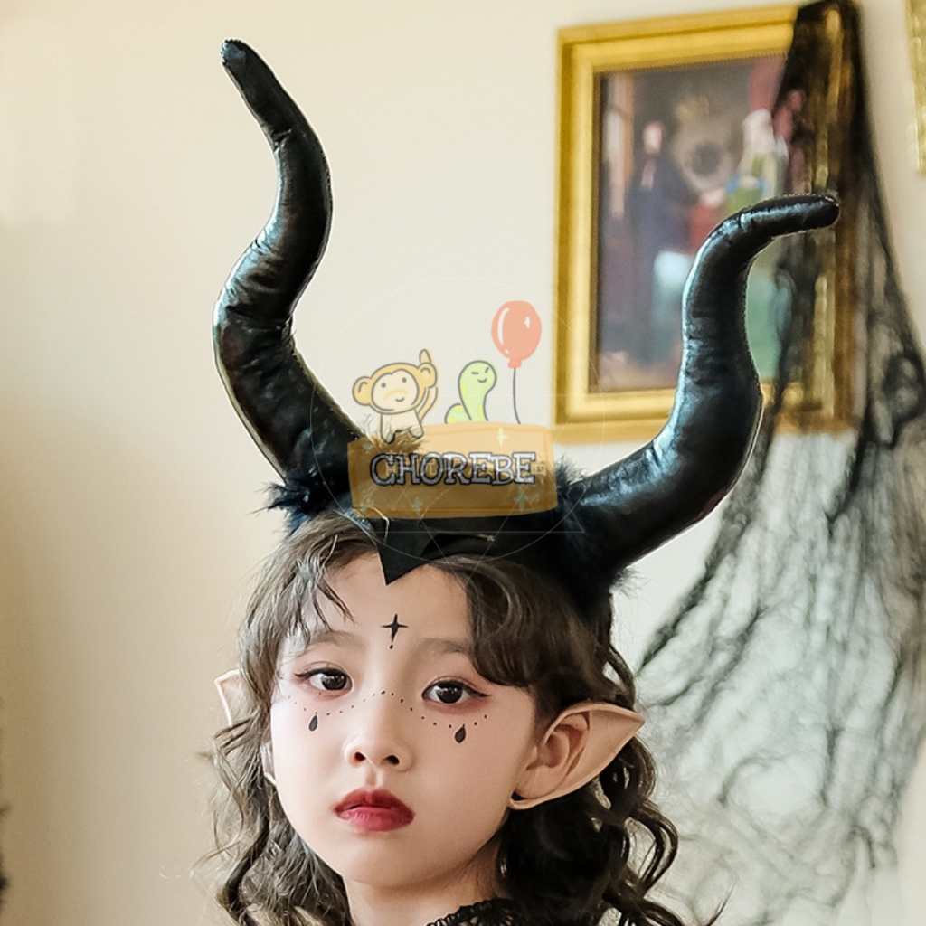 Jual Bando Aksesoris Pesta Halloween Maleficent Bulu Tanduk Hitam