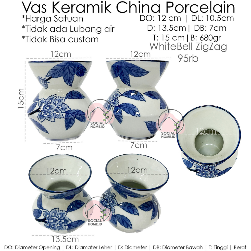 Jual Vas Bunga Keramik Porcelain China Biru Putih Pajangan Flower Vase