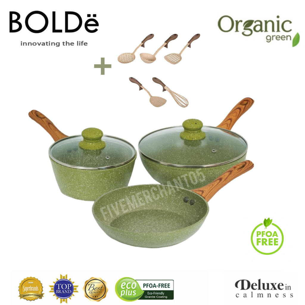 Jual Panci Set Bolde Organic Green Pan Set 5 Pcs Wok Pan Sauce Pan Fry