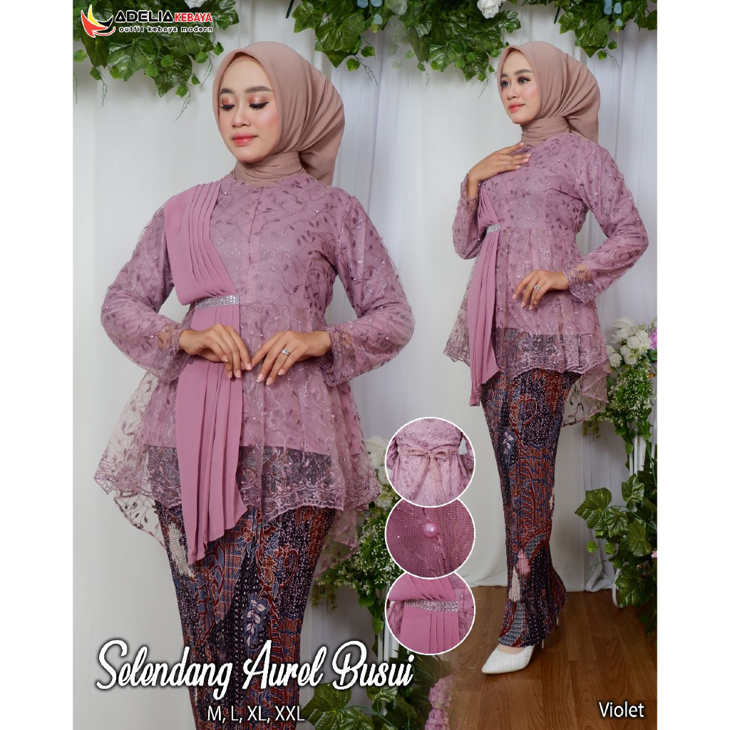 Jual COD Setelan Blouse Selendang Aurel Kebaya Moderen Outfit