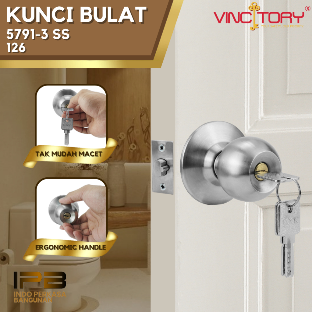 Jual Vincitory Kunci Bulat Pintu Kamar Mandi Stainless Steel Handle