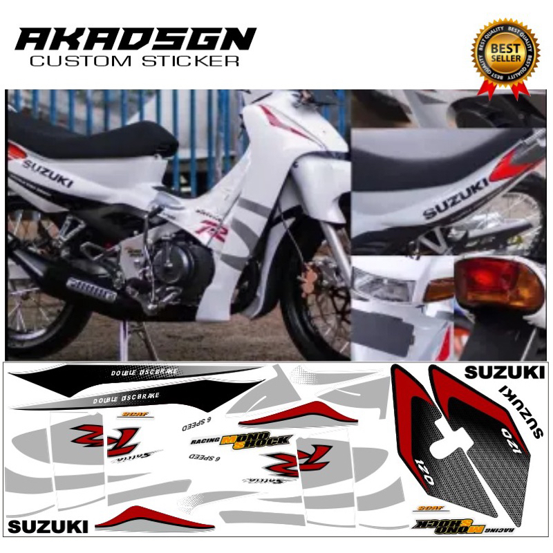 Jual Sticker Striping Suzuki Satria R Putih Lumba Laminasi