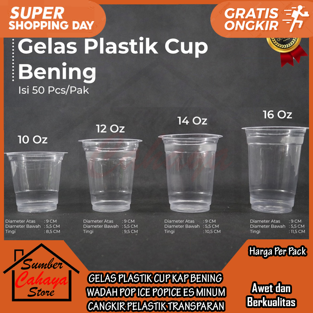 Jual GELAS PLASTIK CUP BENING BERBAGAI MACAM UKURAN WADAH POP ICE