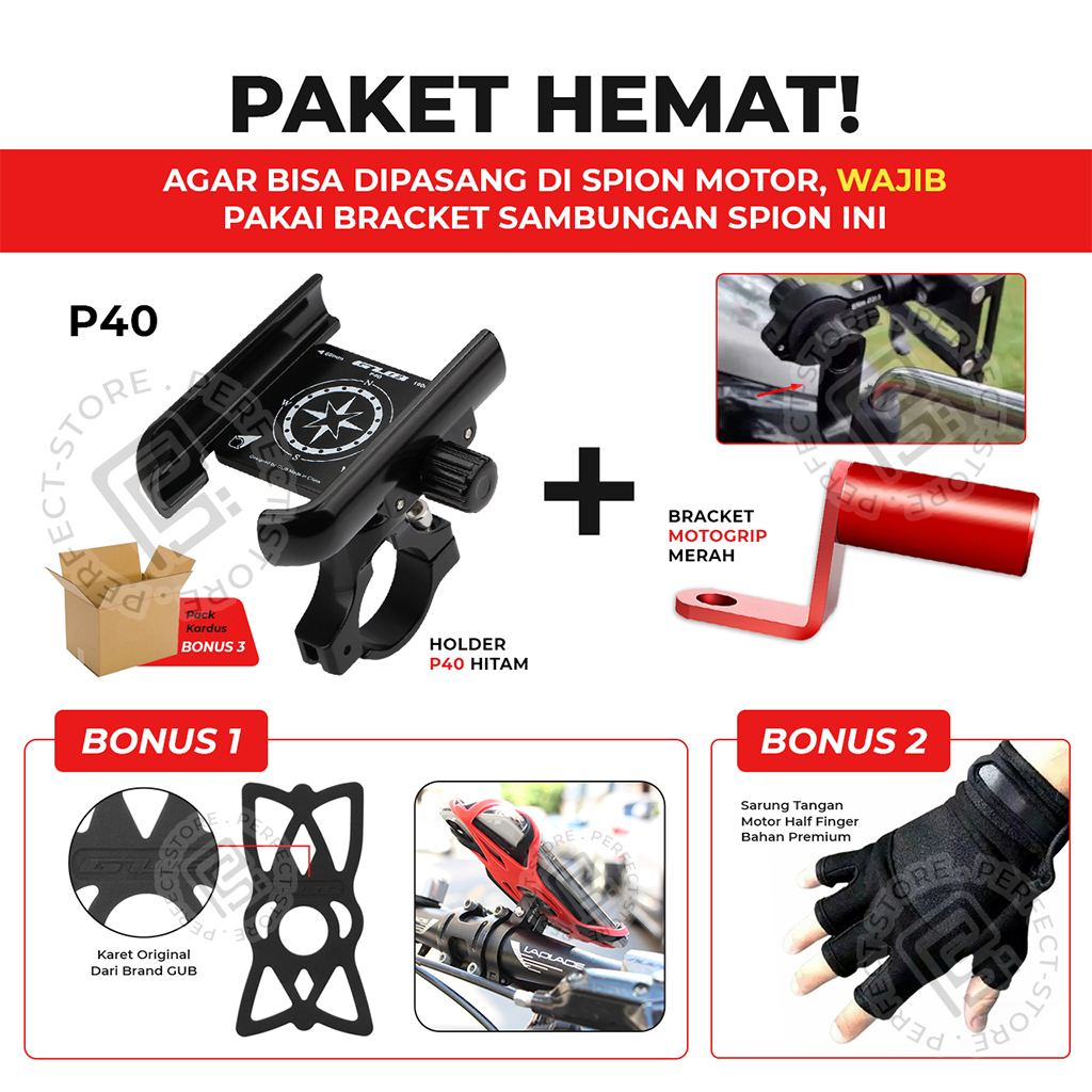 Jual Holder Motor GUB P40 Phone Stand Bracket Spion Stang Full