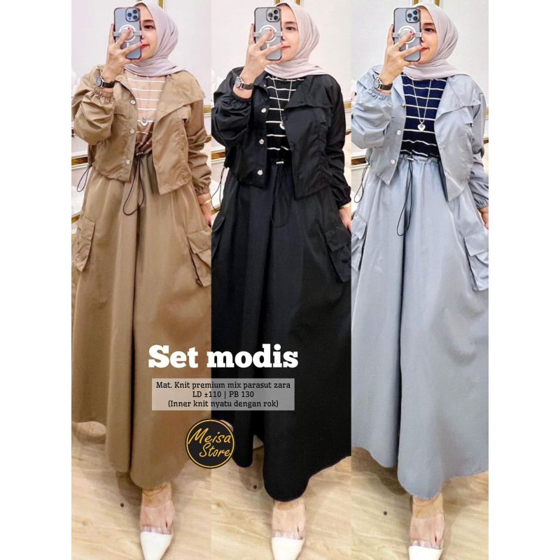 Jual SET MODIS BY MEISA STORE SETELAN 3 IN 1 ROK MODEL CARGO ATASAN