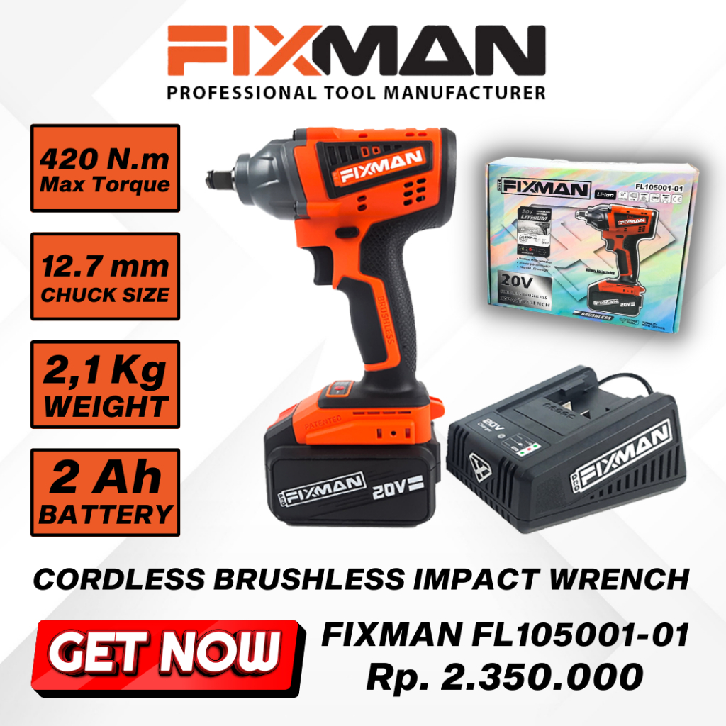 Jual Fixman Cordless Brushless Impact Wrench Bor Elektrik Shopee