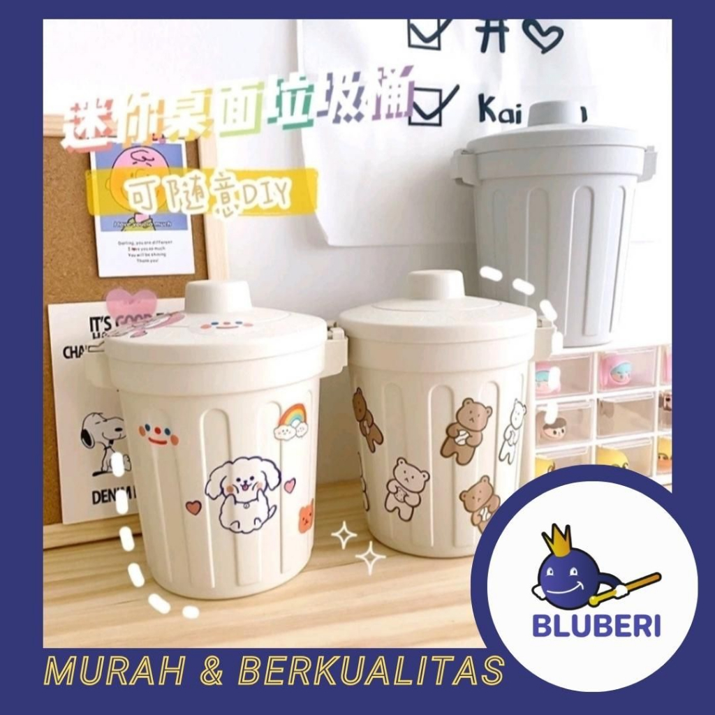 Jual Bluberi Tong Sampah Mini Aesthetic Dustbin Plastik Wadah