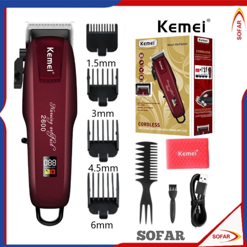 Jual KEMEI KM 2600PG Alat Cukur Rambut Tanpa Kabel Profesional