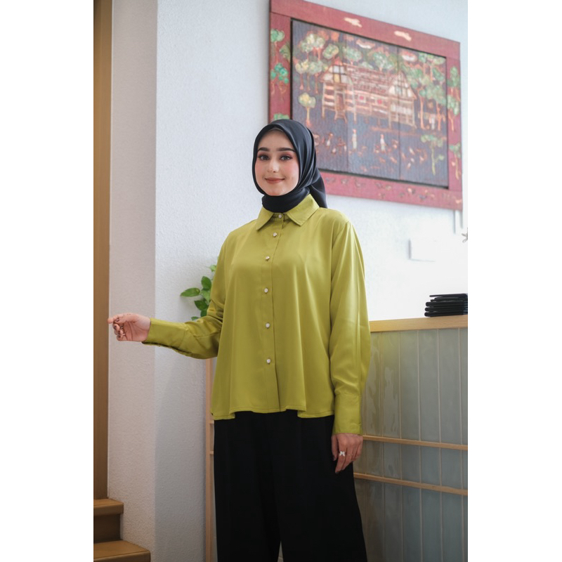 Jual Ss Anshar Rtw Kaia Basic Shirt Kemeja Satin Tangan Panjang Polos