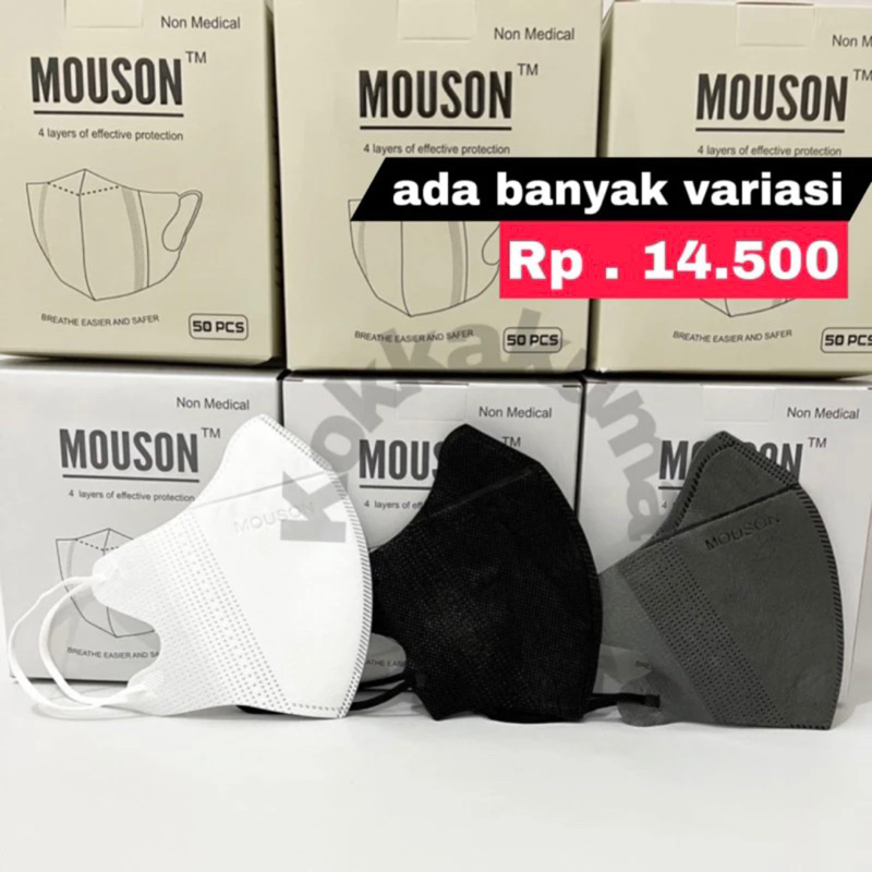 Jual KKM MOUSON Masker Duckbill Garis 4 PLY Isi 50 Pcs Disposable