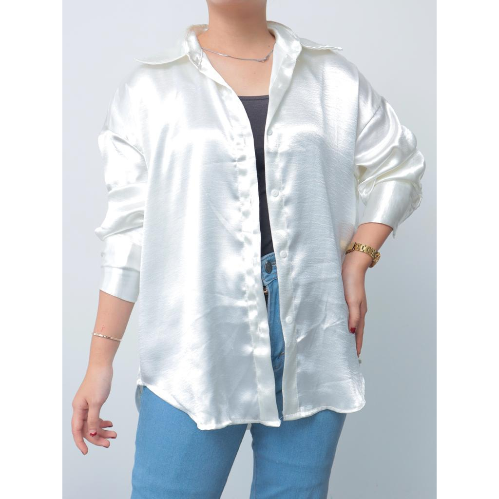 Jual Kemeja Wanita Lengan Panjang Cradenza Silk Hologram Satin Semi